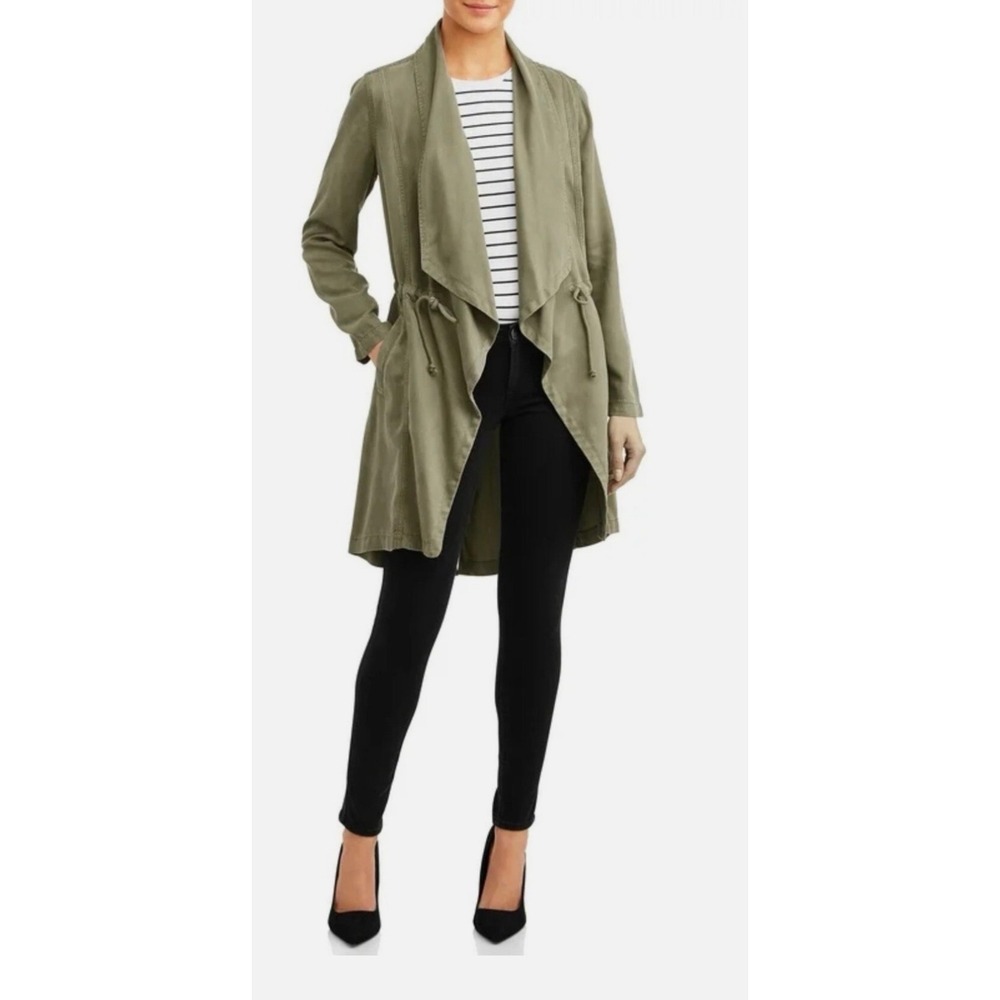 Max Jeans Duster Jacket Women S Olive Tencel Draped Utility Coat Safari Military